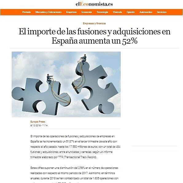 El importe de las fusiones y adquisiciones en Espaa aumenta un 52%
